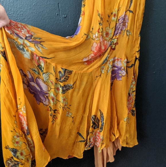 Ecote Yellow Floral Chiffon Midi Maxi Tiered Dress - Picture 5 of 11